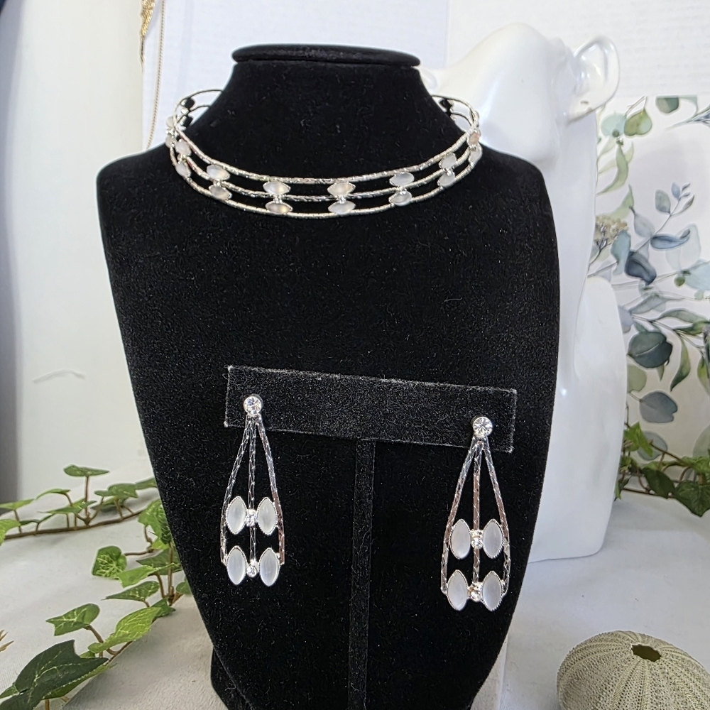 Silver 18k Gold Plate Choker Necklace and Earrings Set
